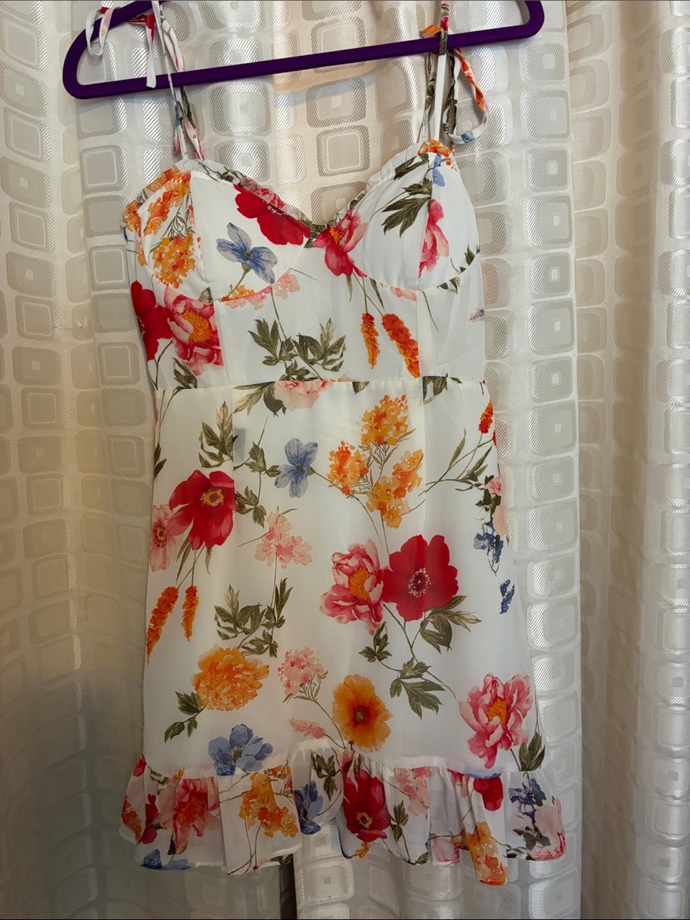 Smocked Back Floral Print Cream Summer Sundress With Tie Straps-NWT- Size L